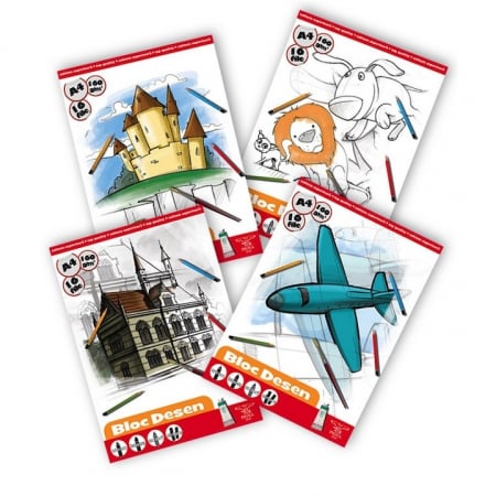 Blocuri de desen si schite - Bloc desen A4, hartie 160 g, 16 file, diverse modele
