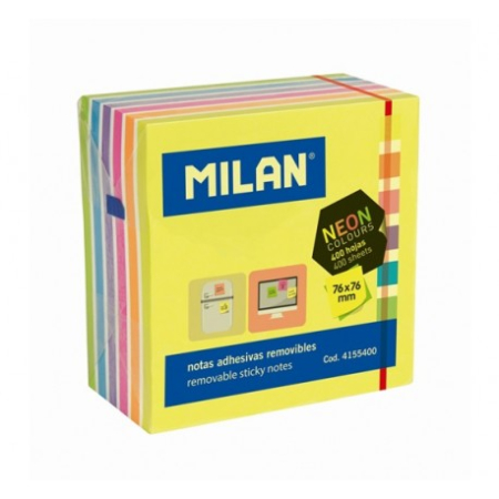 Notes, Post-it si cuburi de hârtie - Bloc notes adeziv cub 76x76, 7 culori neon MILAN