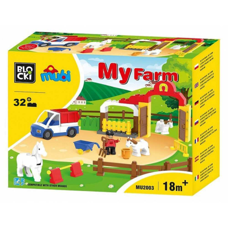 Seturi de construcție - Blocki Mubi, Ferma+Tractor, 32 Piese