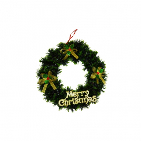 Ornamente Crăciun - Coronita Craciun - Merry Christmas Verde cu fundite Aurii