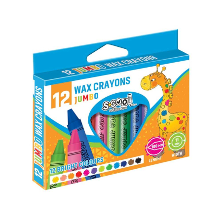 Creioane Cerate, JUMBO, 12 Culori/Set - SC017 S-COOL