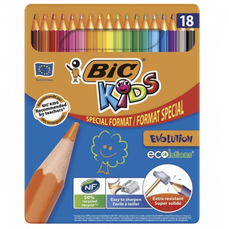 Instrumente de scris și corectură - Creioane colorate Bic Kids Evolution, 18 culori, blister carton