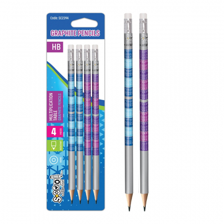 Instrumente de scris și corectură - Creioane grafit HB, tabla inmultirii, 4 cul/blister