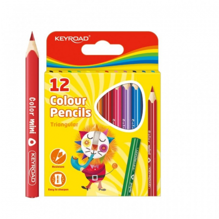 Creioane Color - Creioane scurte 12 culori Keyroad, triunghiulare, KR971285