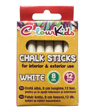 Cretă și burete școlar - Creta Alba Colour KIDS 12 bucati 8cm