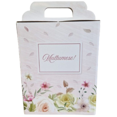 Cutii carton ambalaj si depozitare - Cutie cadou carton ondulat model trandafiri "Mulțumesc" 260x135x325 mm