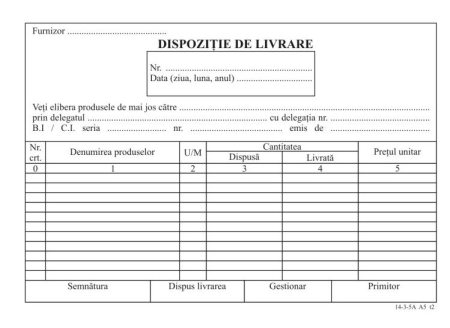 Formulare tipizate - Dispozitie de livrare A5