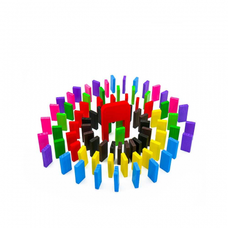 Jucării din lemn - Domino din lemn colorat, 100 pcs/cutie