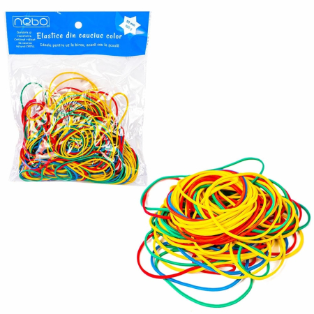 Elastice pentru bani si documente - Elastice cauciuc, color, 50 mm, 100 g - NEBO