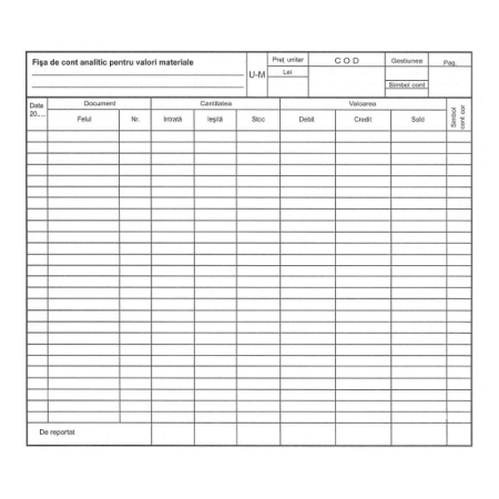 Producție Proprie - Fisa cont analitic pentru valori materiale set/100 ( Dany Cris )