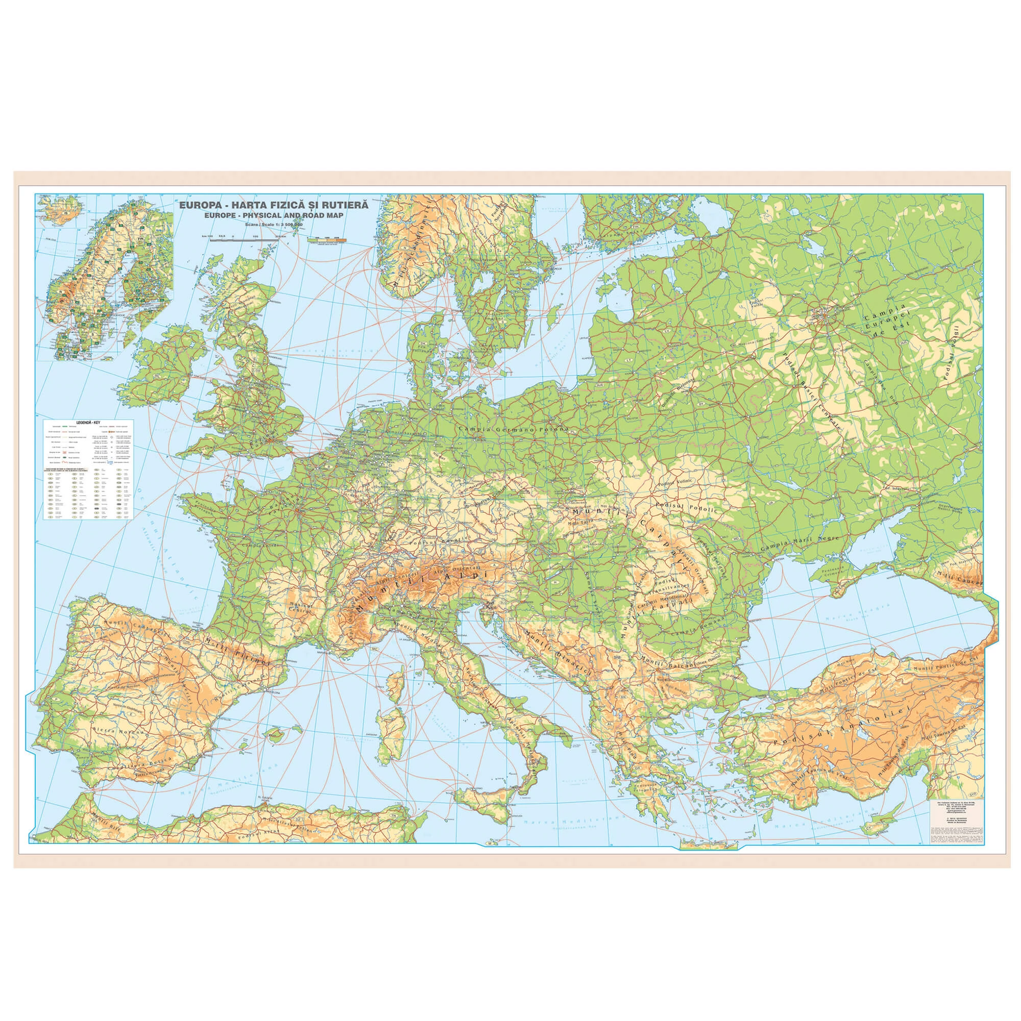 Harta EUROPA fizica 140x100cm, plastifiat