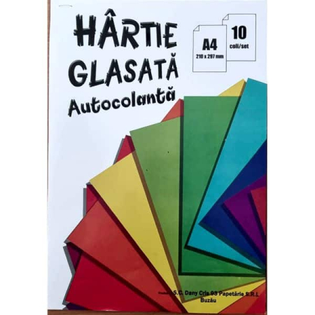 Hârtie creponată & glasată - Hartie glasata autocolanta A4, set 10 coli, 10 culori