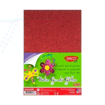 Reduceri - Hartie Gumata Autoadeziva Glitter 20X30CM, 10 coli, Daco (HG420R)