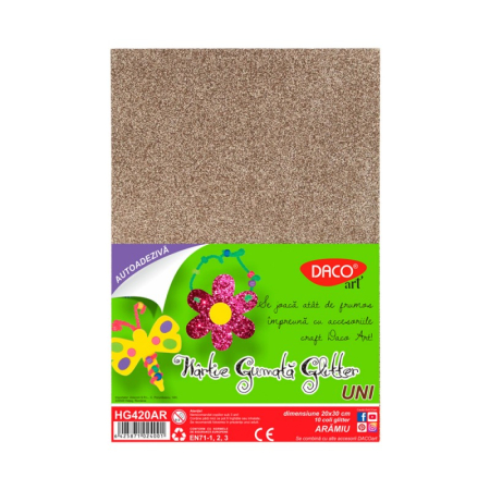 Hârtie & Carton Creative - Hartie Gumata Autoadeziva Glitter Aramiu Daco (HG420AR)