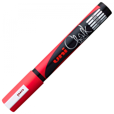 Reduceri - Marker cu creta UNI Chalk PWE-5M, varf rotund, 1.8-2.5mm, ROSU FLUORESCENT