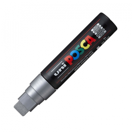 Reduceri - Marker UNI Posca, 15.0 mm, varf tesit, ARGINTIU