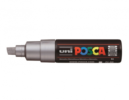 Reduceri - Marker UNI PC-8K Posca, 8.0 mm, varf tesit, Argintiu