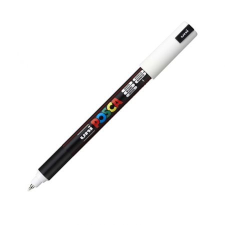 Markere POSCA - Marker UNI Posca, 0.7 mm, varf fin metalic, ALB