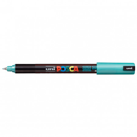 Reduceri - Marker UNI Posca, 0.7 mm, varf fin metalic, Verde metalizat