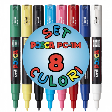 Reduceri - Marker UNI Posca PC-1M, varf rotund, 0.7mm, set 8 culori