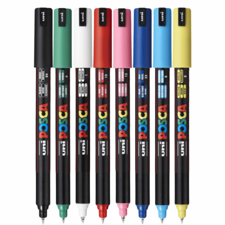 Marker UNI Posca PC-1MR, varf fin metalic, 0.7mm, set 8 culori [1]