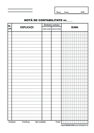 Producție Proprie - Notă de contabilitate A4 vertical ( Dany Cris )