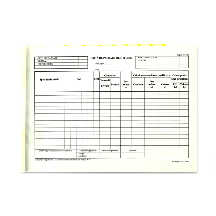 Producție Proprie - Nota de predare - restituire A4 orizontal ( Dany Cris )