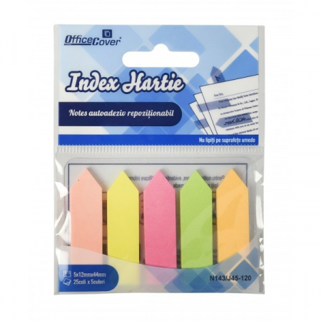 Birotica și Papetărie - Notes adeziv index Office Cover JP45-120, 125 coli, 12x44mm, hartie, 5 culori neon, varf sageata