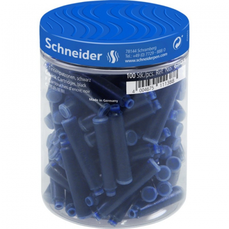Rezerve instrumente de scris - Patroane cerneala scurte Schneider 6803, albastre, 100 bucati/borcan, 2847