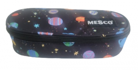 Rechizite școlare - Penar tubular Mesco, Planete, Negru, 22x10x6 cm