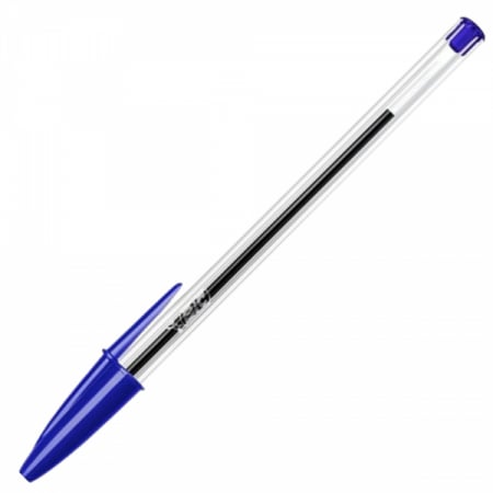 Reduceri - Pix cu bila Bic Cristal, 1.0mm, cu capac, corp transparent, scris albastru