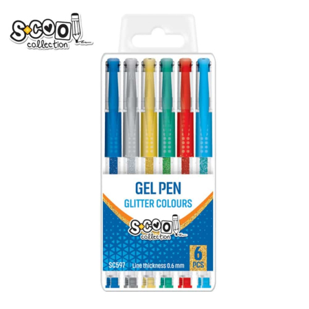 Pixuri cu gel - Pix cu gel, sclipici, 6 buc/cutie - S-COOL