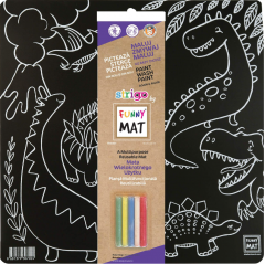 Produse Noi - Plansa Funny Mat Neagra cu 1 set creta si creioane - Dinozauri