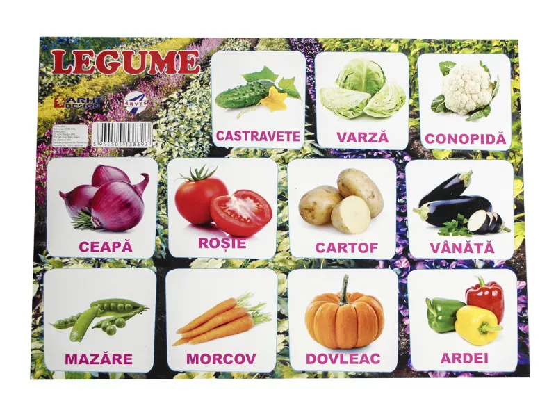 Planse didactice - Plansa legume A4 din carton cu lacuire UV