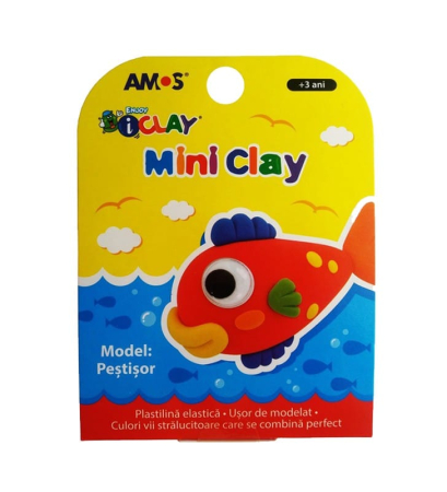 Plastilină și accesorii - Plastilina iClay MiniClay Amos, model Peste, 30 g, 4 culori/cutie