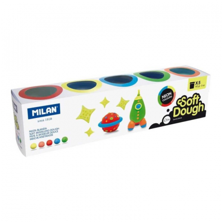 Plastilină și accesorii - Plastilina usoara neon 5 x 142 G - Milan