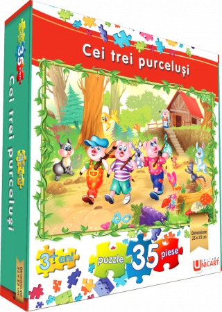 Puzzle - Puzzle 35 piese - Cei trei purcelusi 33x23 cm