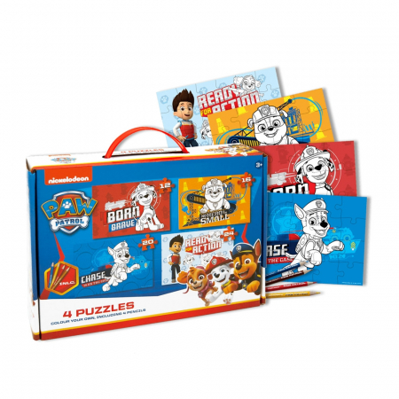 Reduceri - Puzzle 4 in 1 de colorat + 4 creioane, Paw Patrol - Toi-Toys