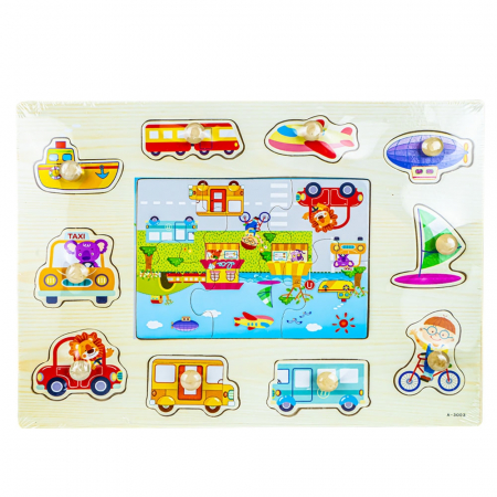 Reduceri - Puzzle din lemn, incastru, cu pioneze, Vehicule