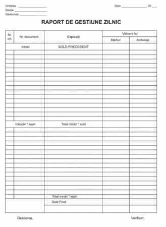 Registre - Raport de gestiune zilnic A4 vertical ( Dany Cris )