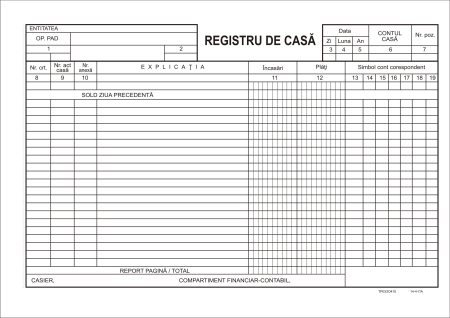 Formulare tipizate - Registru de casa A4 orizontal