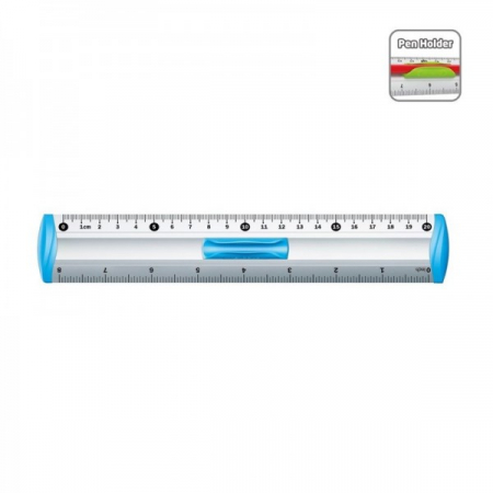 Rechizite școlare - Rigla Keyroad, 20cm, aluminiu, diverse culori, cu suport creion