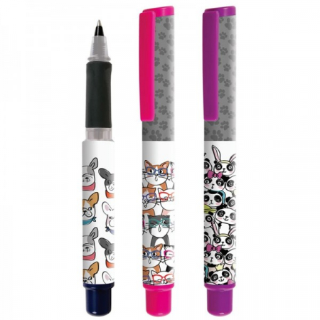 Instrumente de scris și corectură - Roller Cresco GoPen 202001-A, 0.7mm, corp plastic diverse culori, model Carton Animals