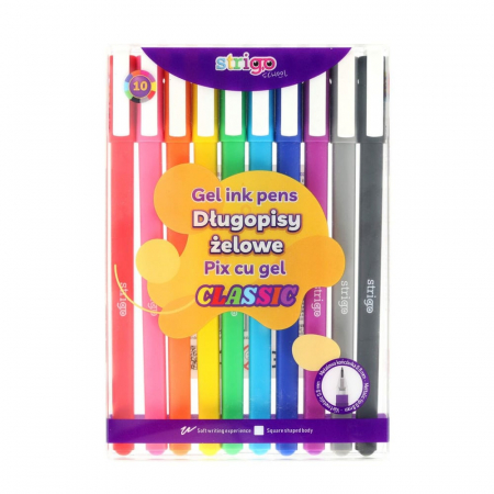 Instrumente de scris și corectură - Set 10 buc Pix cu gel Strigo Clasic - 0.8mm