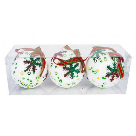 Globuri - Set 3 Globuri Albe Fulgi Colorati, 8 Cm