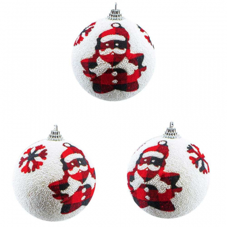 Globuri - Set 3 Globuri Albe Mos Craciun, 8 Cm
