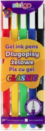 Instrumente de scris și corectură - Set 5 buc Pix cu gel Strigo Clasic - 0.8mm