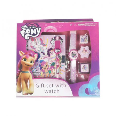 Reduceri - Set cadou Litlle Pony - jurnal cu lacat, pix, ceas, stampila si guma de sters
