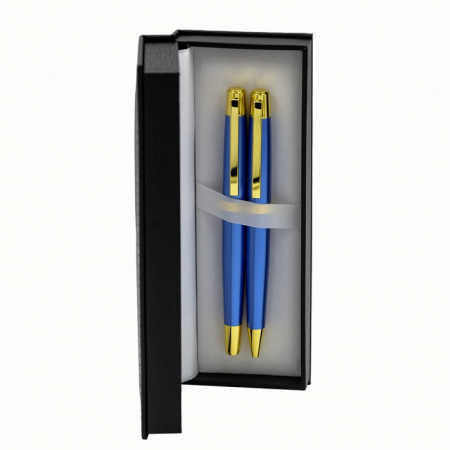 Reduceri - Set cadou stilou + pix CNX 8017 290035, corp metalic albastru clips auriu
