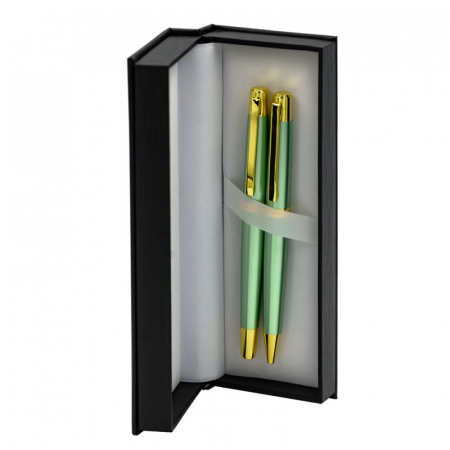 Seturi premium de scris - Set cadou stilou + pix CNX 8017 290035, corp metalic verde deschis clips auriu
